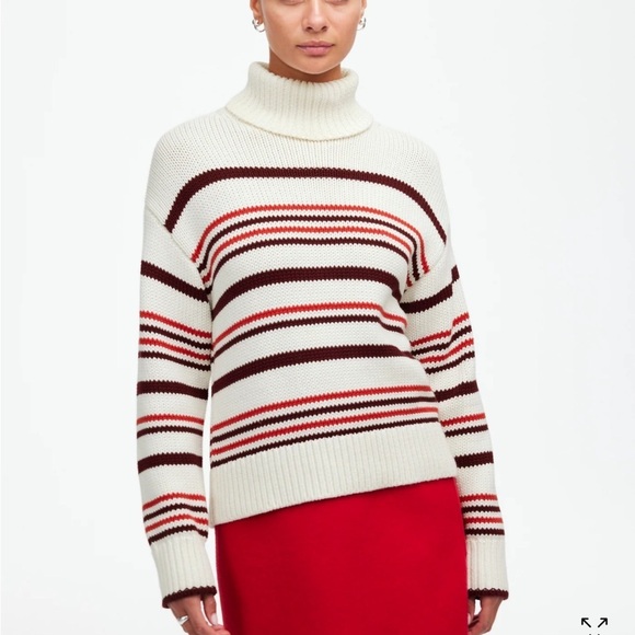 Madewell Ribbed Cotton Turtleneck Sweater in Stripe - Picture 1 of 6